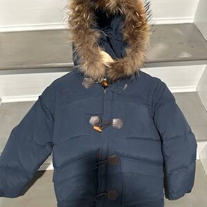 Navy Blue Puffer Coat with Faux Fur Hood